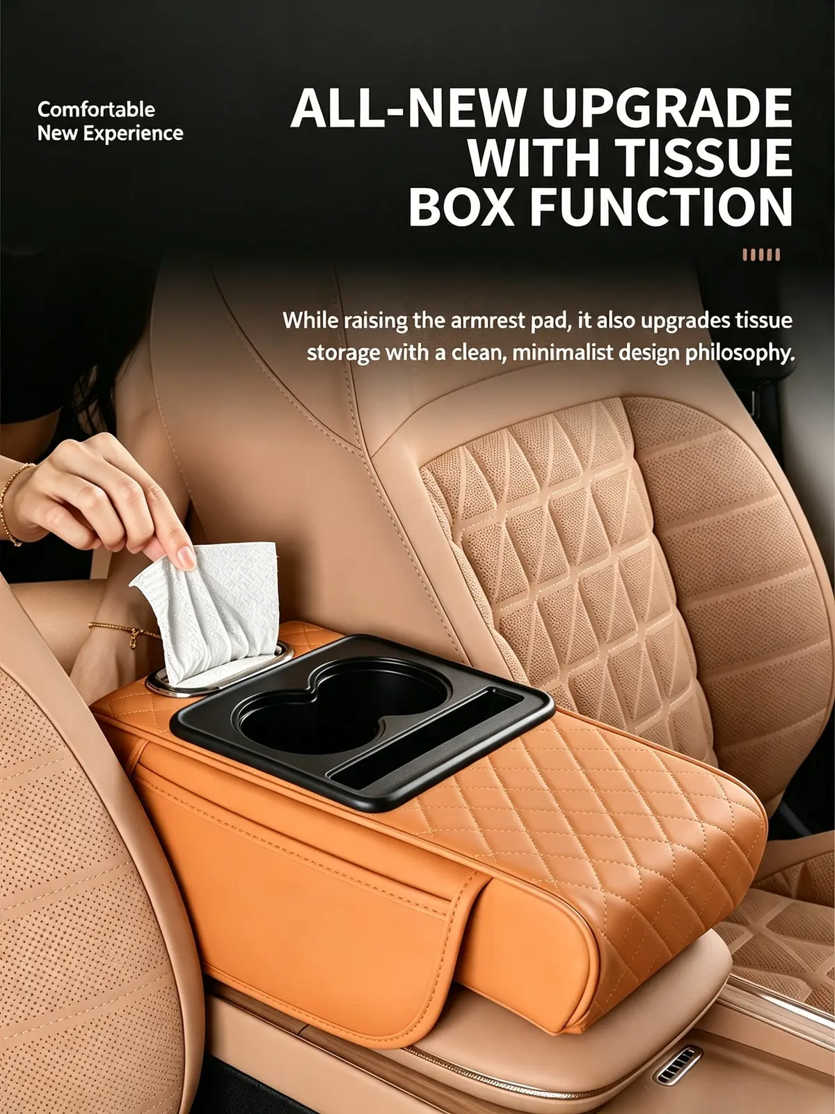 Car Armrest Height Pad with Cup Holder & Tissue Storage - detail 1