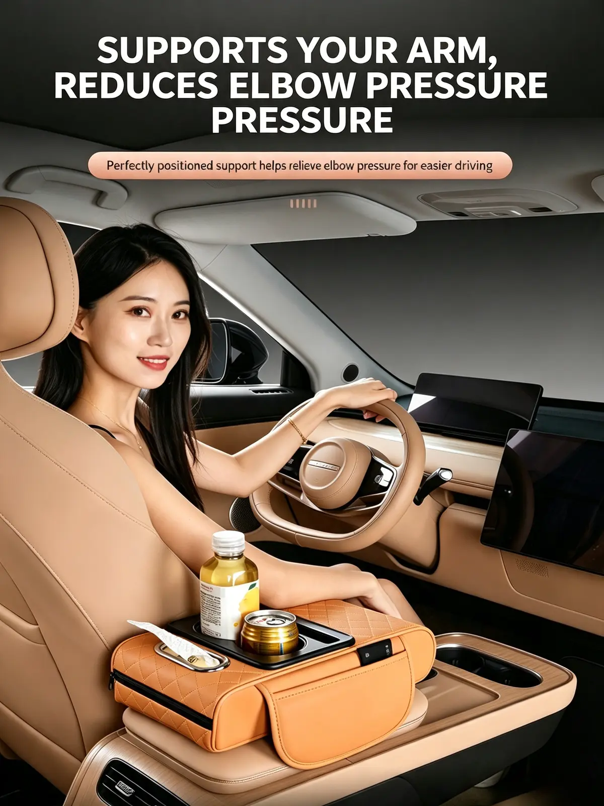Car Armrest Height Pad with Cup Holder & Tissue Storage - detail 3