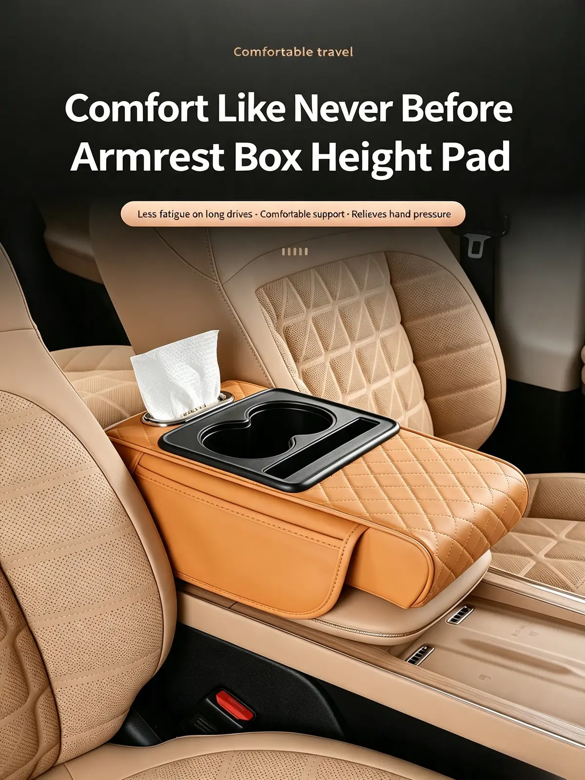 Car Armrest Height Pad with Cup Holder & Tissue Storage - detail 5