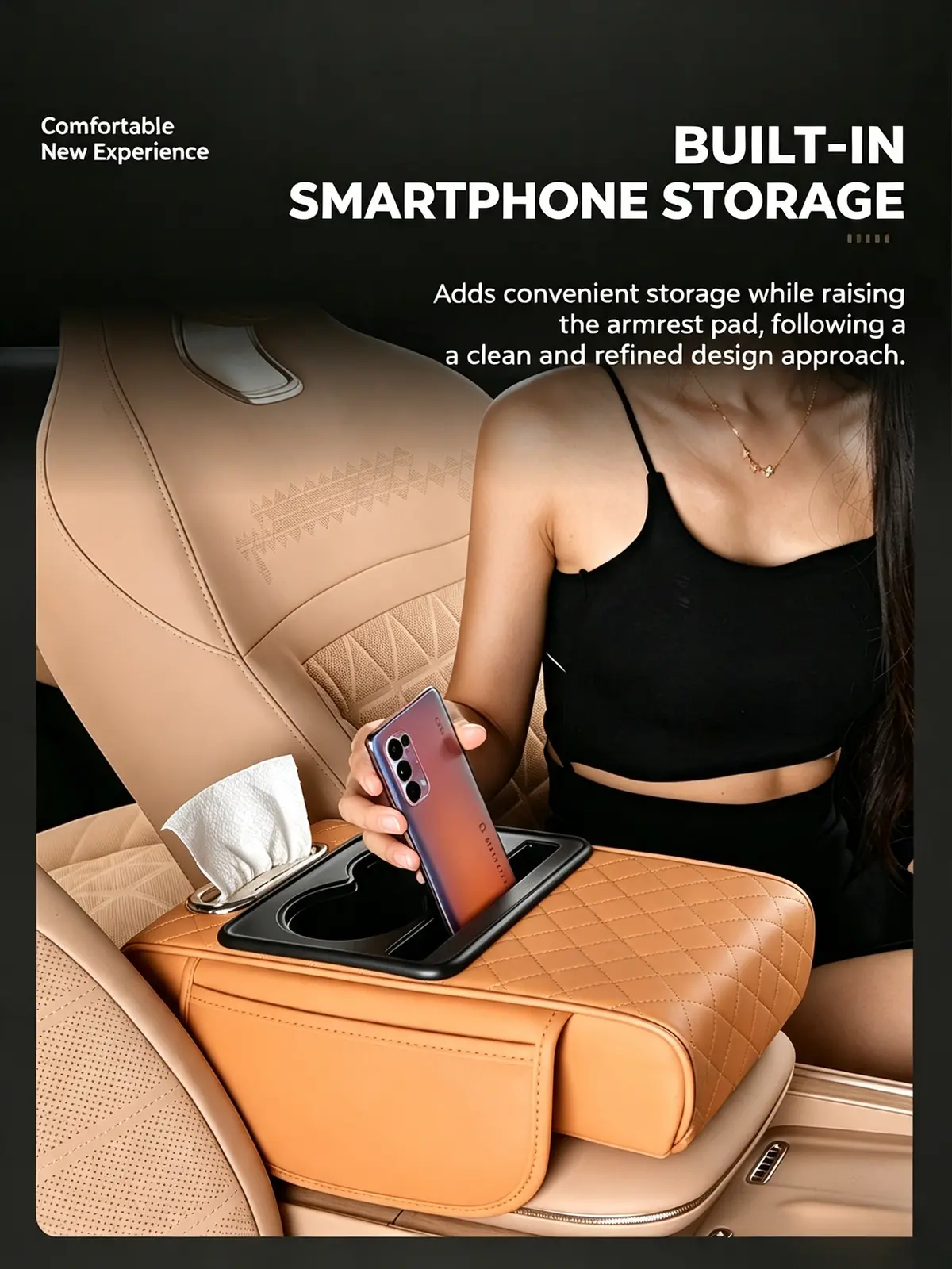 Car Armrest Height Pad with Cup Holder & Tissue Storage - detail 6