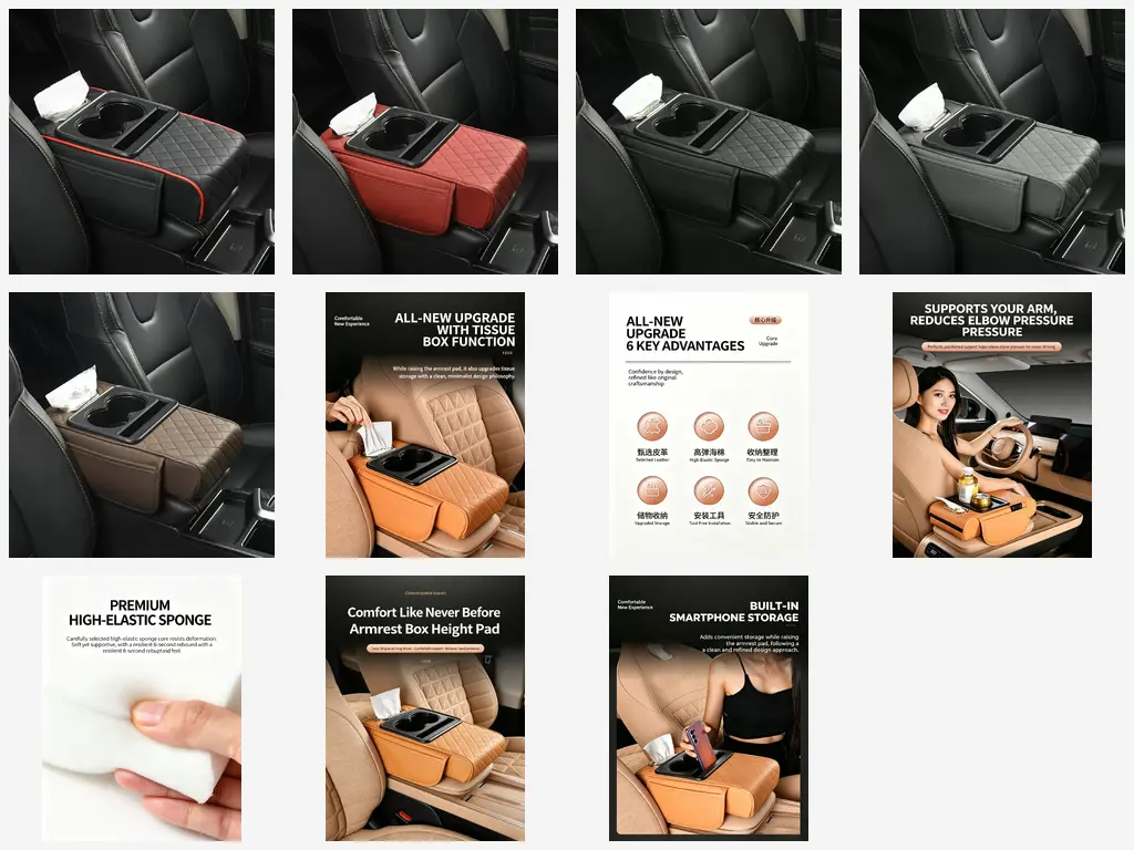 Car Armrest Height Pad with Cup Holder & Tissue Storage - detail 7