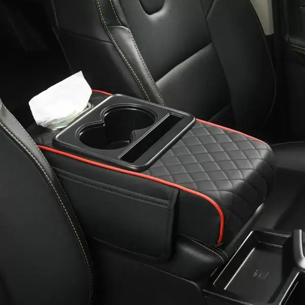 Car Armrest Height Pad with Cup Holder & Tissue Storage