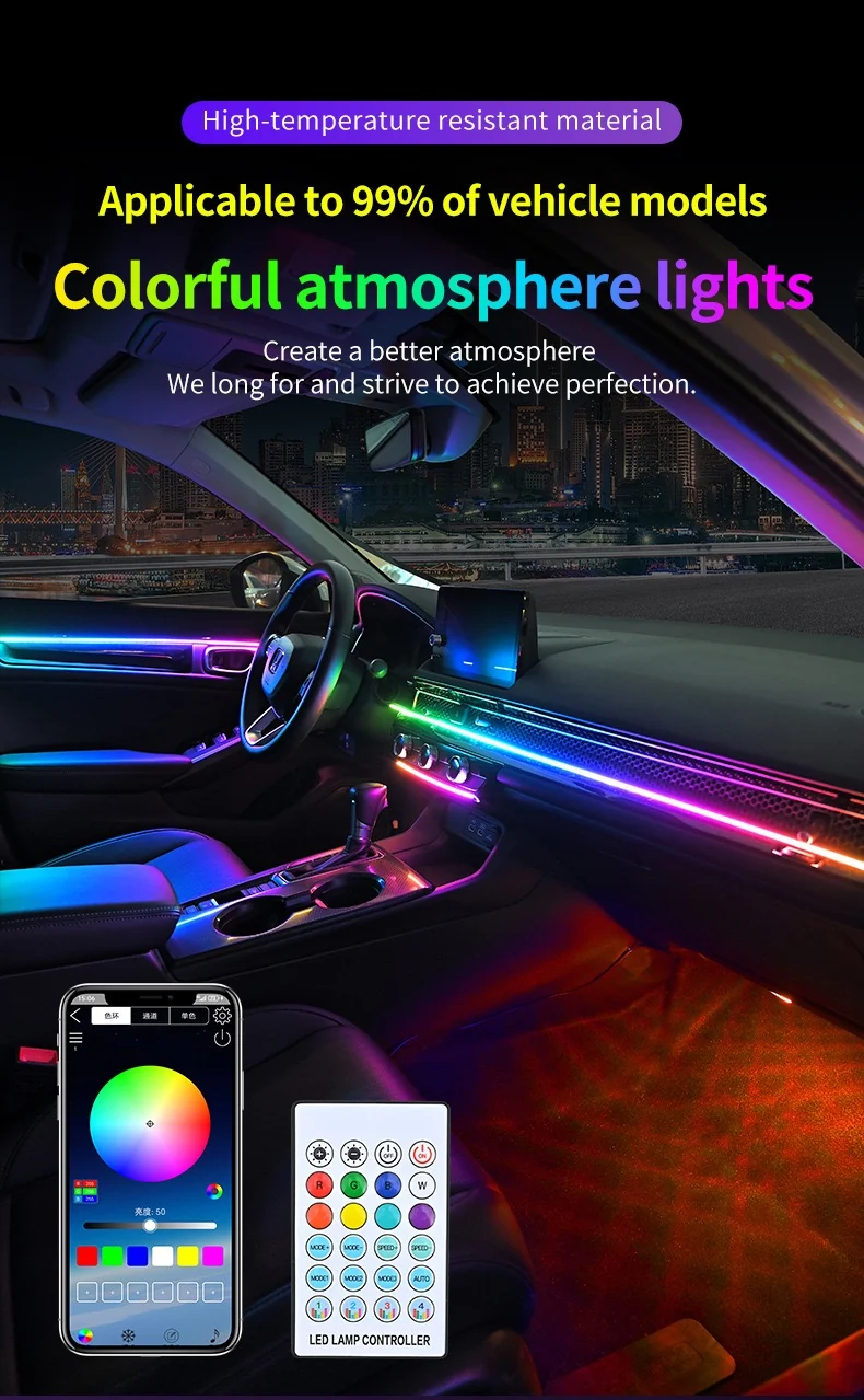 App & Remote Control RGB Acrylic Car Dashboard Ambient Light