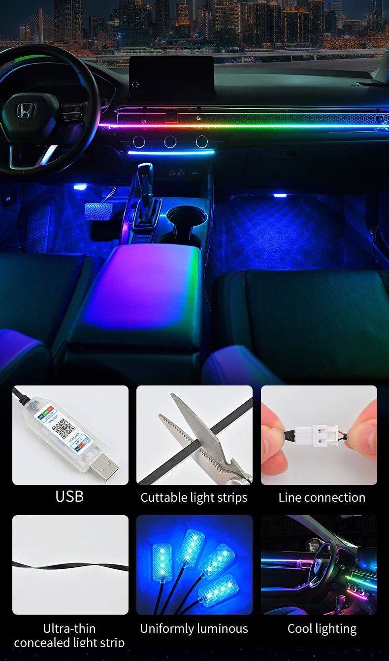 App & Remote Control RGB Acrylic Car Dashboard Ambient Light