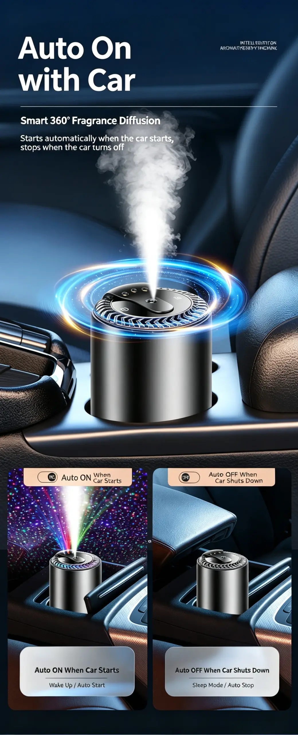 Smart Car Diffuser with Starry Sky Projection Light