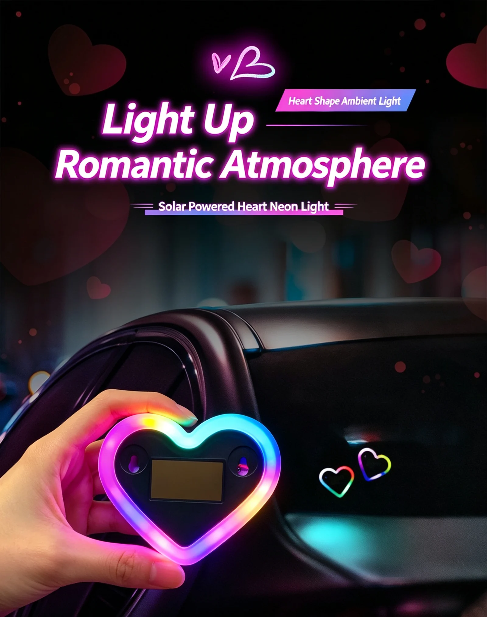 Solar Heart Shape Car Window Neon Light