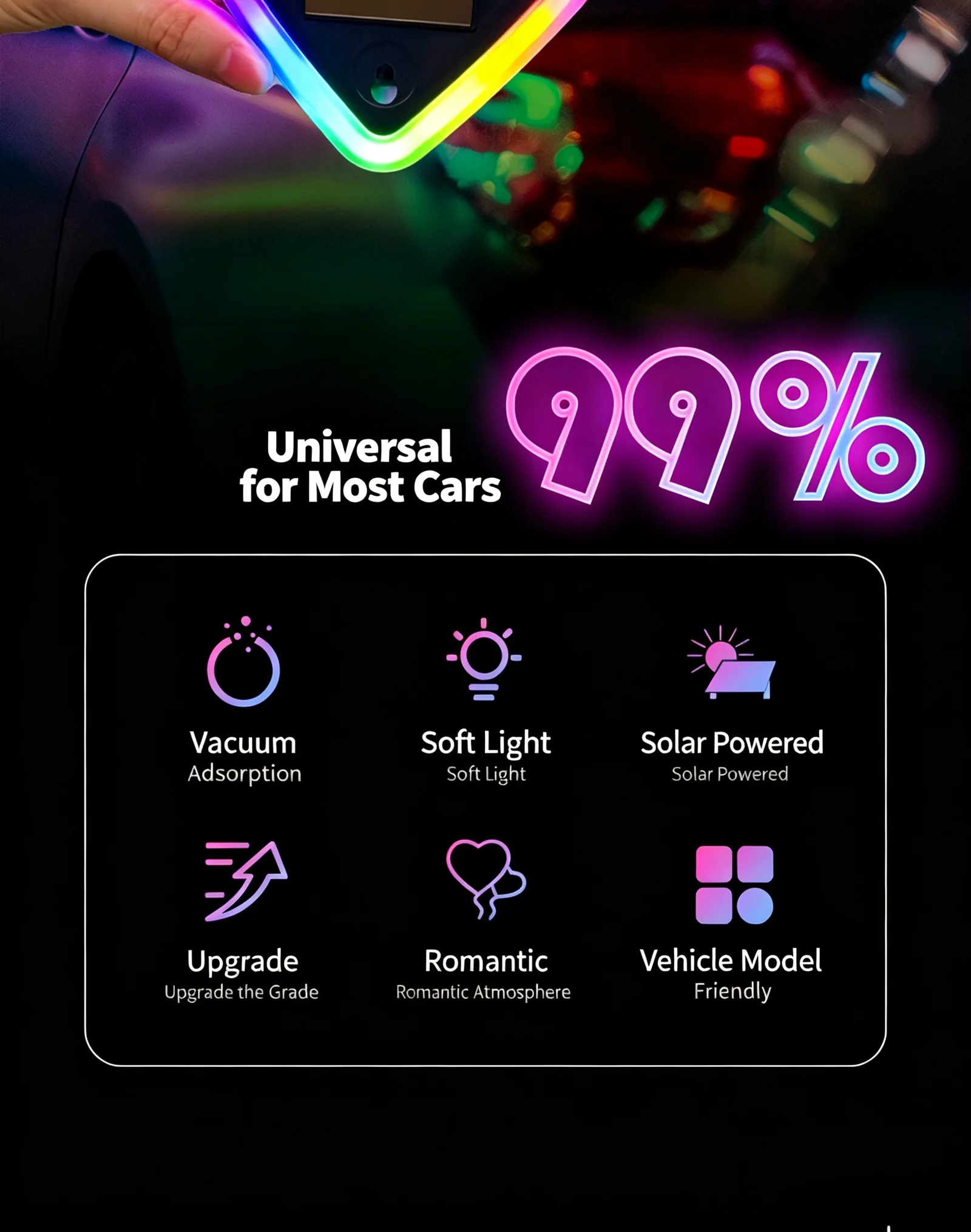 Solar Heart Shape Car Window Neon Light