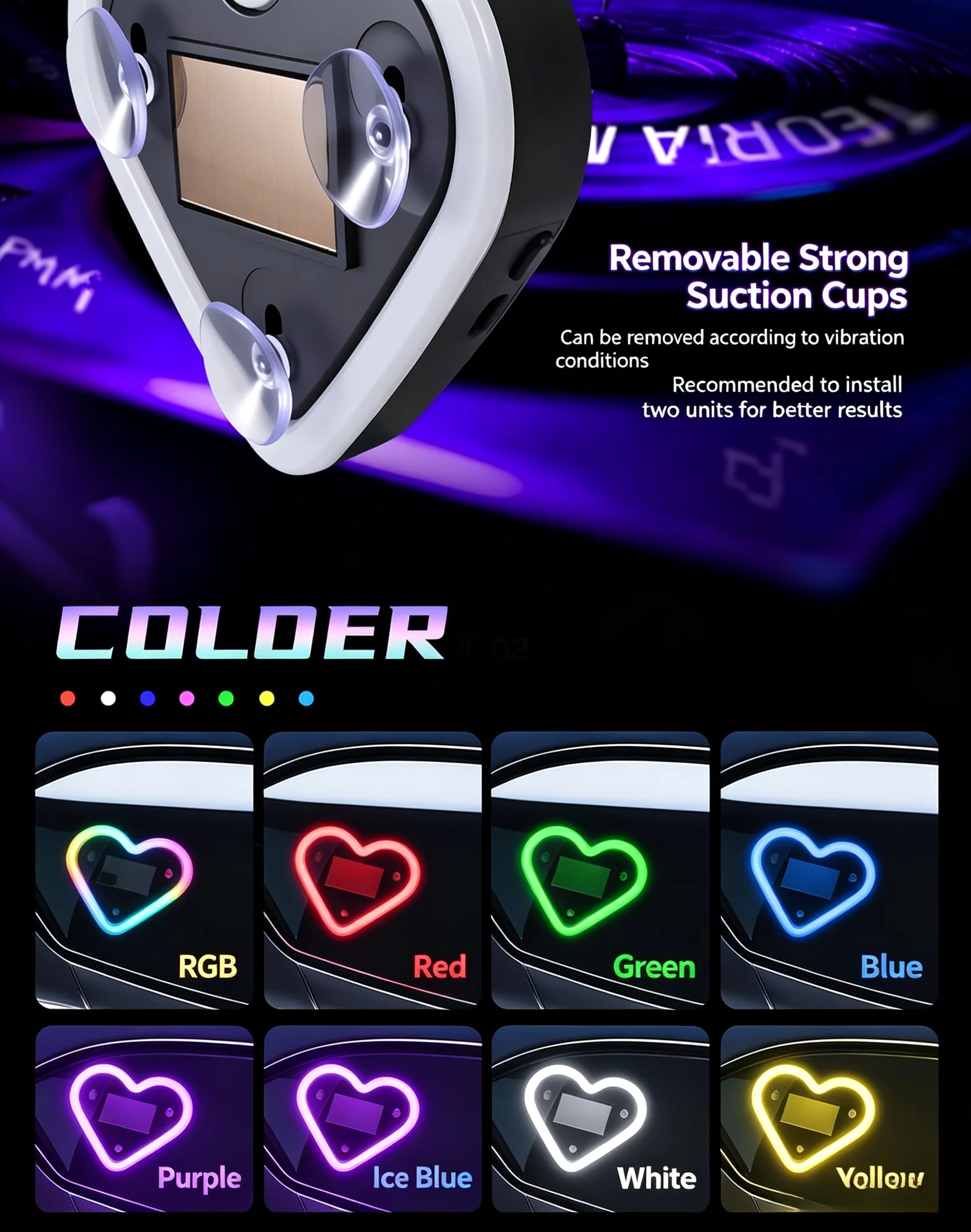 Solar Heart Shape Car Window Neon Light
