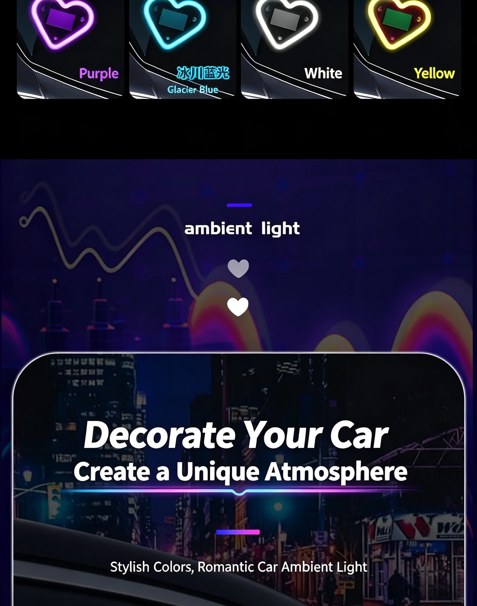Solar Heart Shape Car Window Neon Light