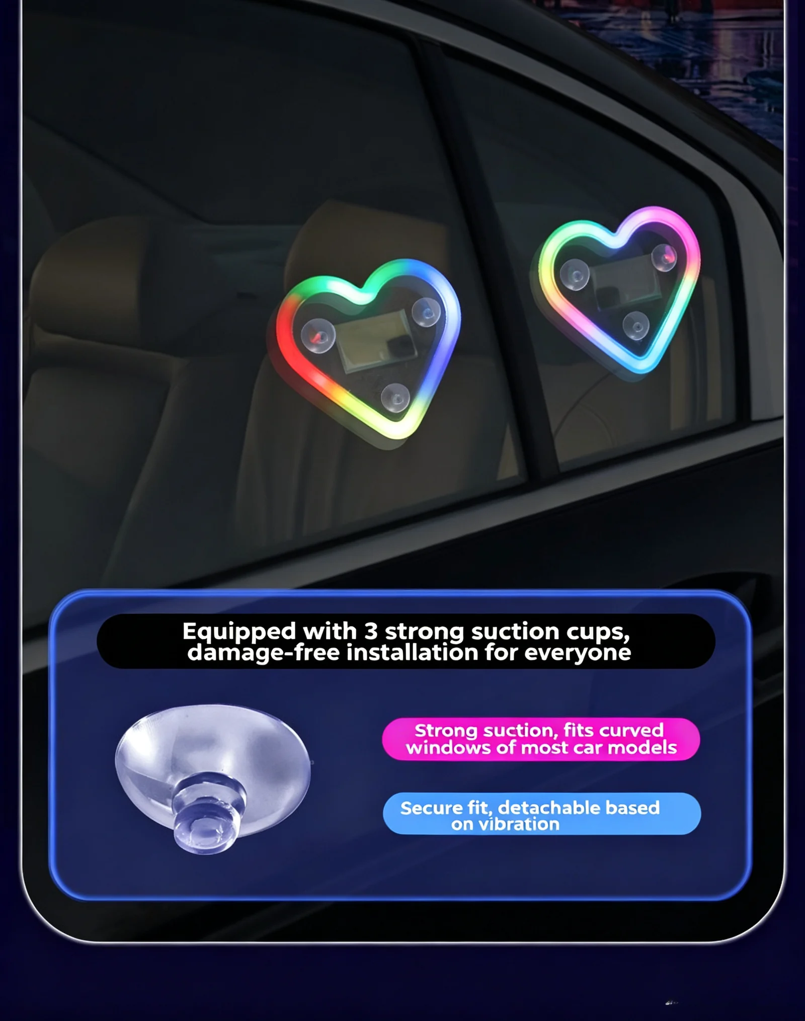 Solar Heart Shape Car Window Neon Light