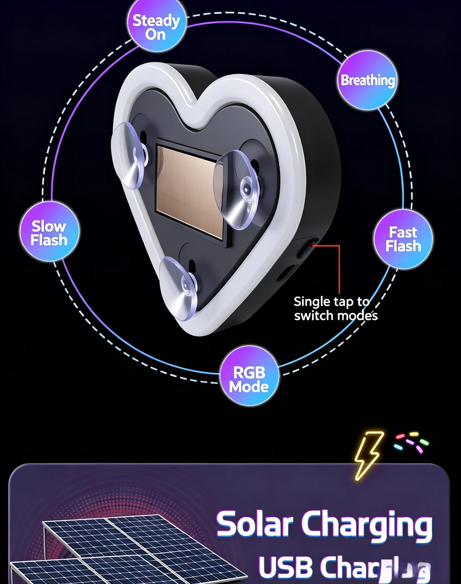 Solar Heart Shape Car Window Neon Light
